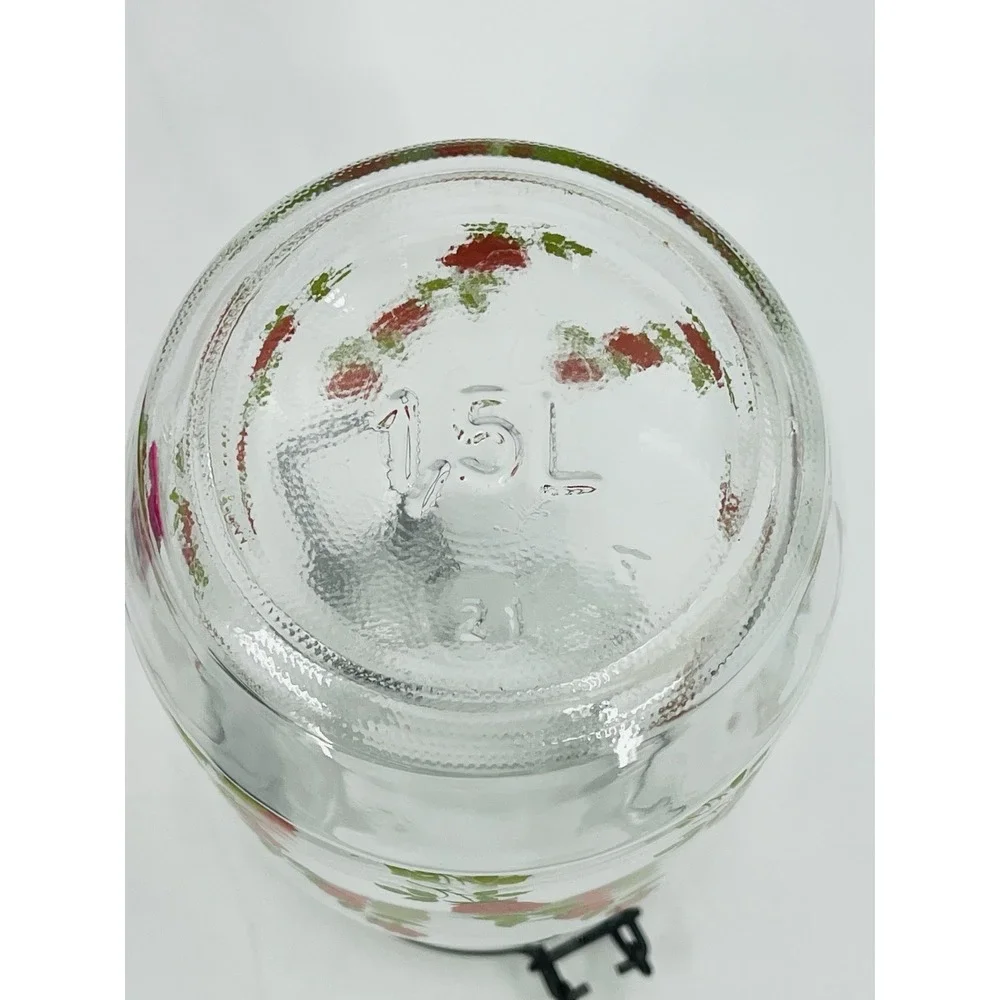 Vintage Arc Red Roses Flowers 1.5 Liter Glass Cannister Jar France Latched Lid